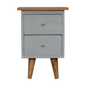 Solid Mango Wood Oak Finished Grey (Sky Blue) Painted Two Drawer Bedside Table/Cabinet