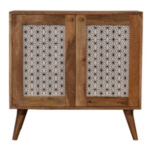 Solid Mango Wood Geometric Screen Printed Cabinet