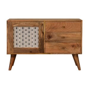 Solid Mango Wood Geo Screen Print Cabinet
