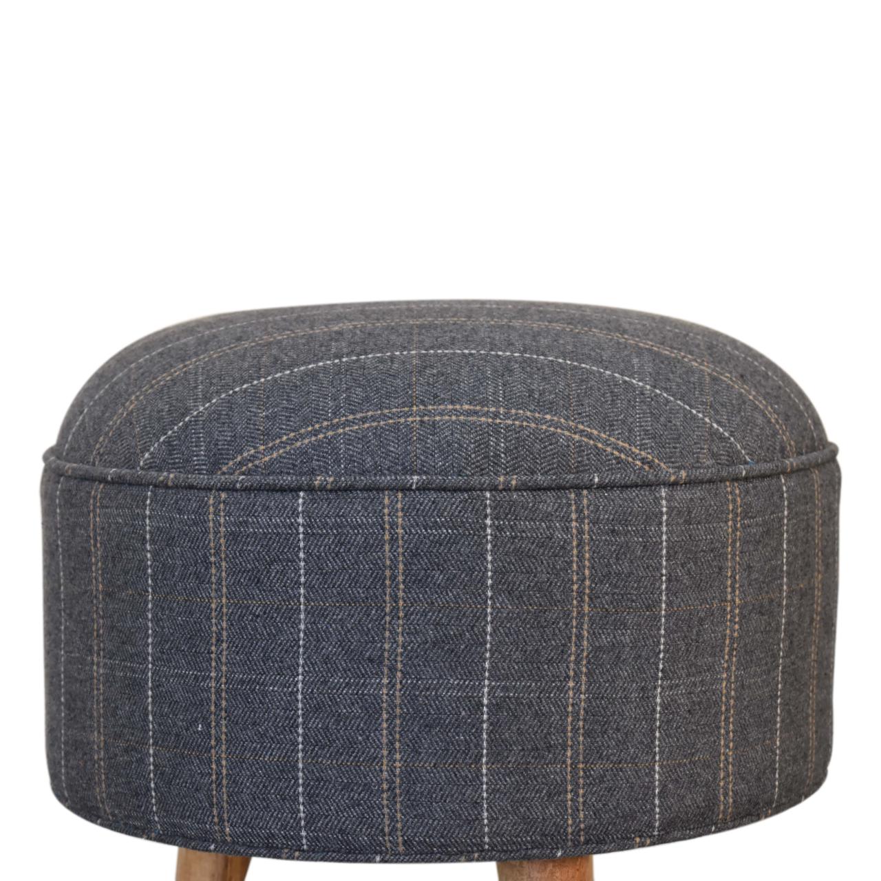 Solid Mango Wood Oak Finished Pewter Tweed Scandinavian Style Footstool - Image 2