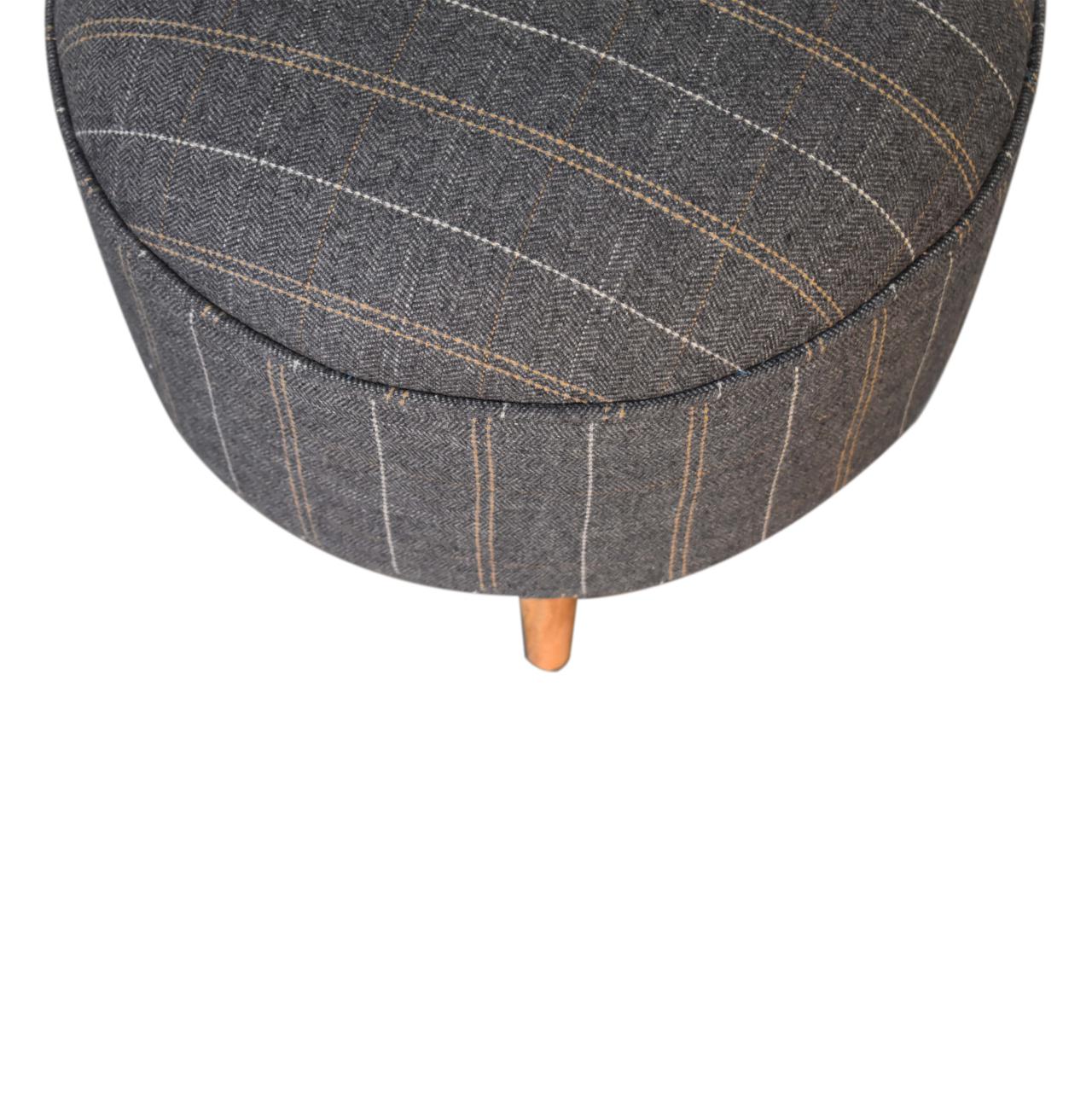 Solid Mango Wood Oak Finished Pewter Tweed Scandinavian Style Footstool - Image 4