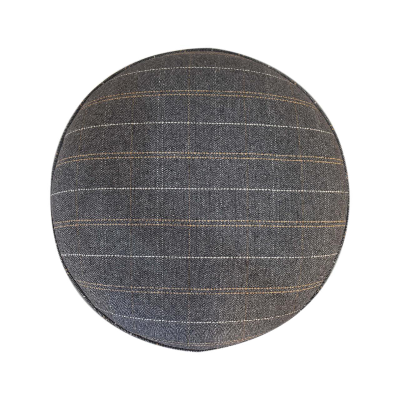 Solid Mango Wood Oak Finished Pewter Tweed Scandinavian Style Footstool - Image 5