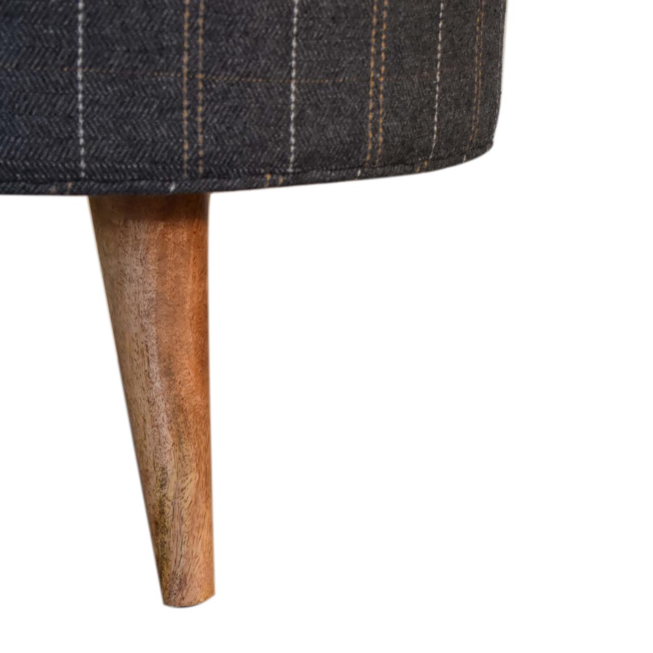Solid Mango Wood Oak Finished Pewter Tweed Scandinavian Style Footstool - Image 6