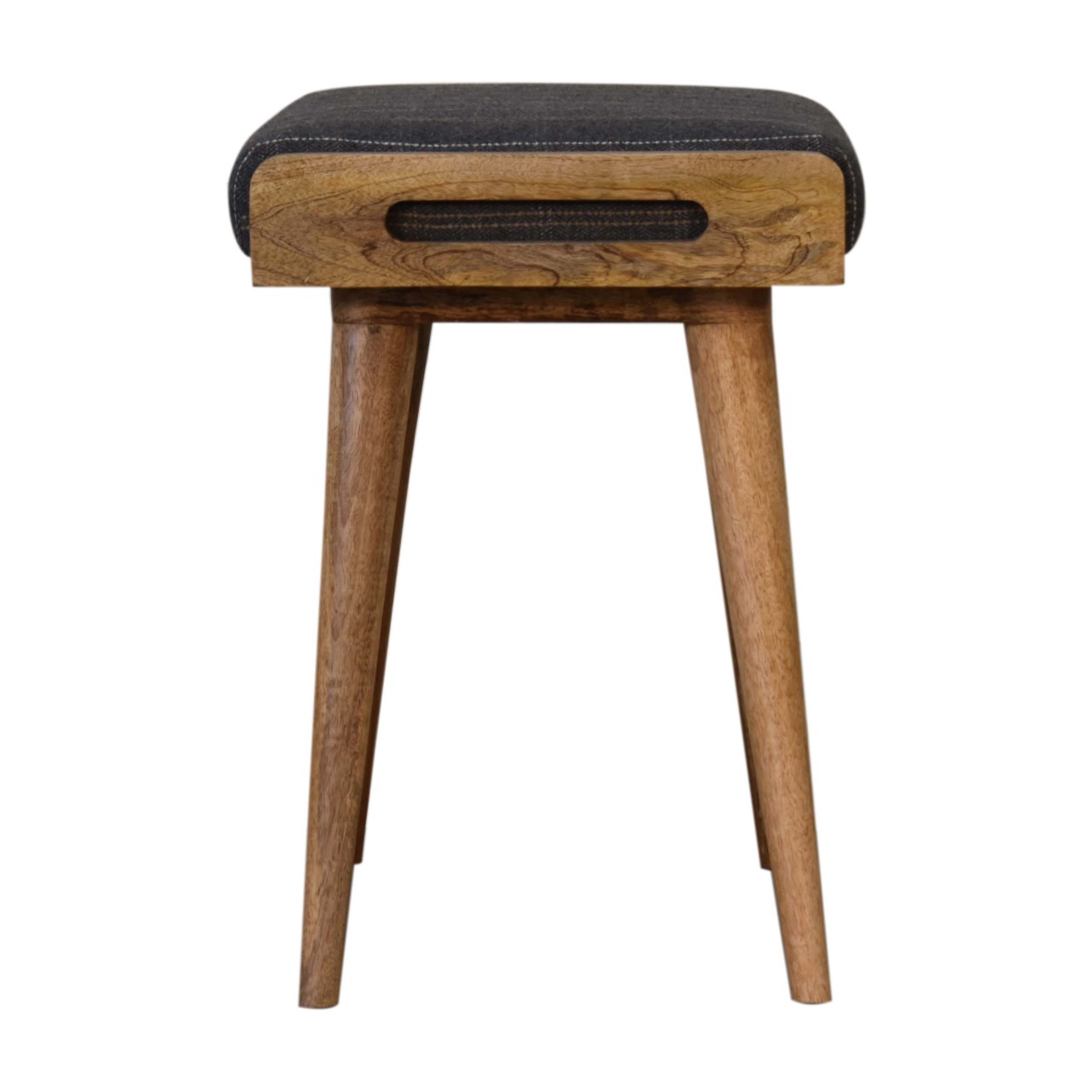 Solid Oak Finished Mango Wood Scandinavian Style Pewter Tweed Tray Footstool - Image 8
