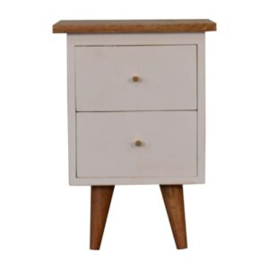 Solid Mango Wood Oak Finished White Painted Two Drawer Bedside Table/Cabinet