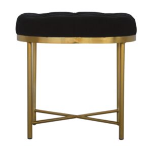 Clover Black Velvet Footstool
