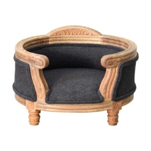 Mango Wood Carved Battleship Tweed Pet Bed