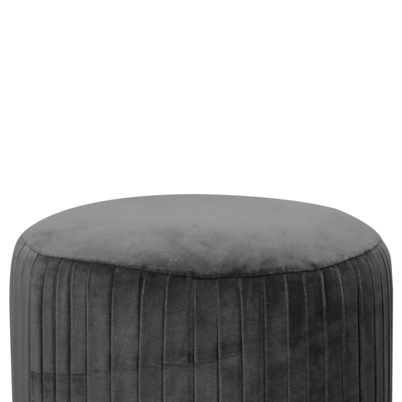 Solid Walnut Finished Mango Wood Grey Pleated Velvet with Brass Plate Stand Footstool - Image 4
