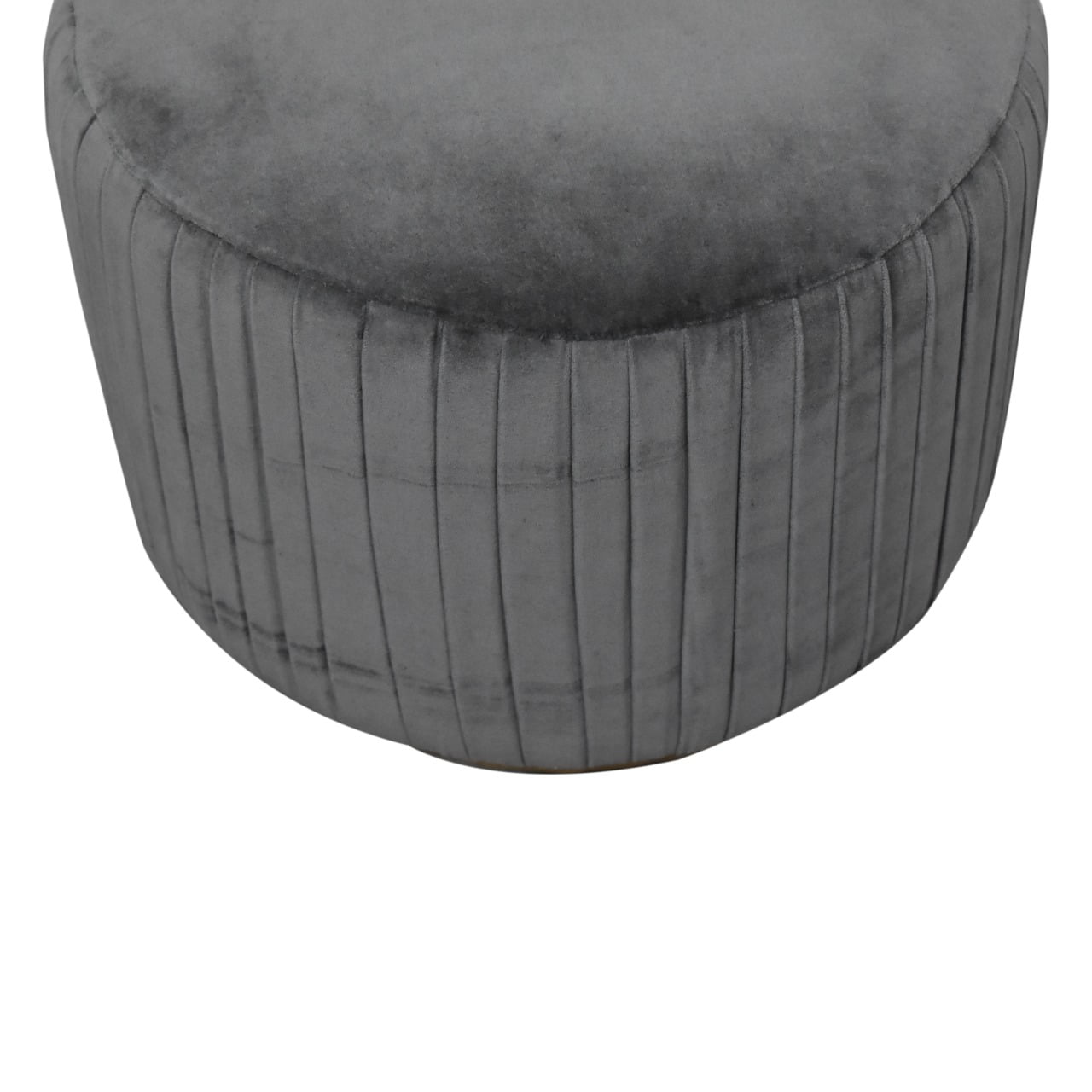 Solid Walnut Finished Mango Wood Grey Pleated Velvet with Brass Plate Stand Footstool - Image 5
