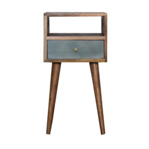 Solid Mango Wood Oak Finished Scandinavian Style Mini 1 Drawer Duck Egg Green Hand Painted Bedside