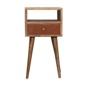 Solid Mango Wood Oak Finished Scandinavian Style Mini 1 Drawer Brick Red Hand Painted Bedside