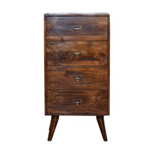 Solid Mango Wood Chestnut Finished Scandinavian Style Four Drawer Filing Cabinet