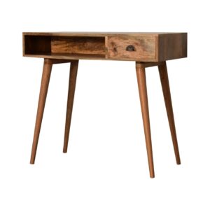 Solid Mango Wood Oak Desk with Open Slot with Cable Access