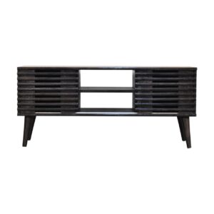 Solid Ash Black Finished Mango Wood Two Drawer Two Slots Slatted Front Kobe Console Table