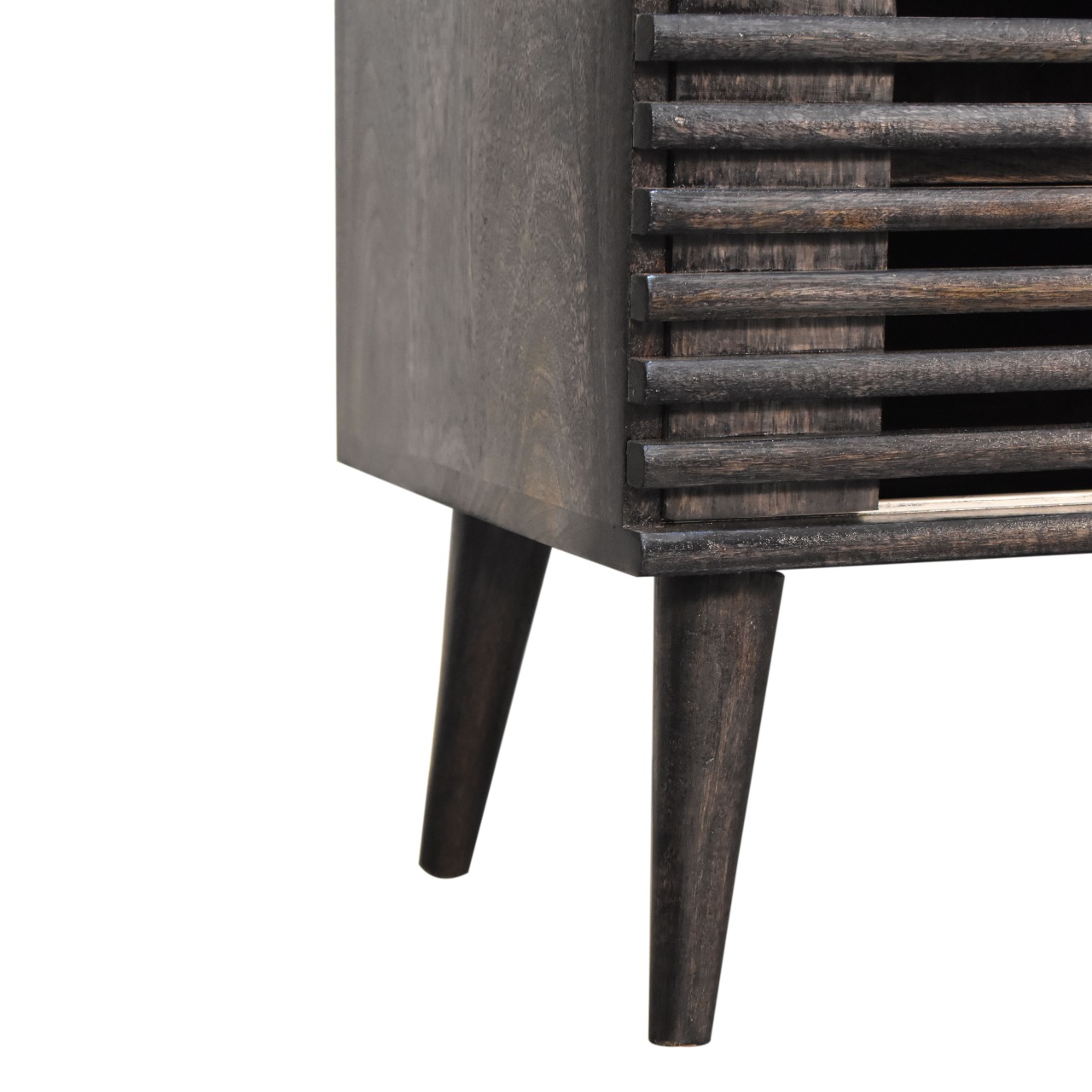 Solid Ash Black Finished Mango Wood Two Drawer Two Slots Slatted Front Kobe Console Table - Image 8