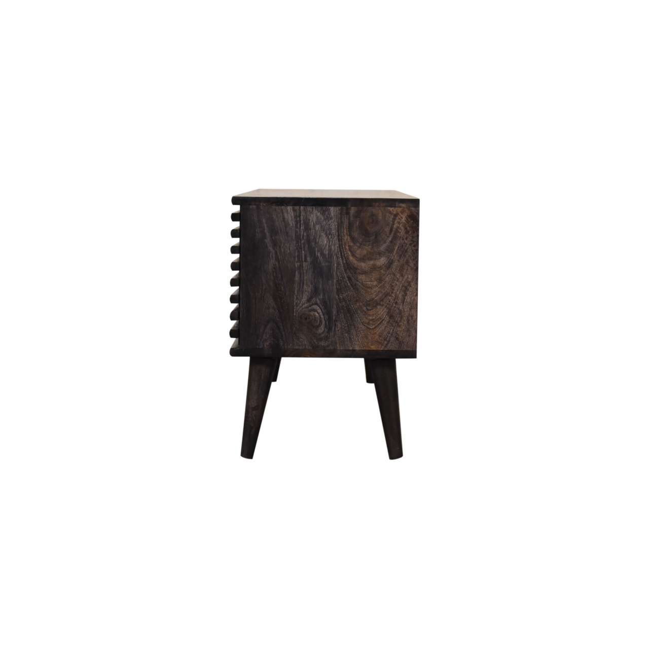 Solid Ash Black Finished Mango Wood Two Drawer Two Slots Slatted Front Kobe Console Table - Image 9