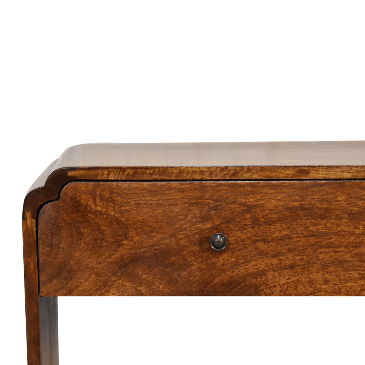 Solid Chestnut Finished Mango Wood Two Drawer One Slot Curved Top Newton Console Table - Image 4