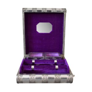 Solid Antiqued Silver Jewellery Box with Violet Velvet Lining