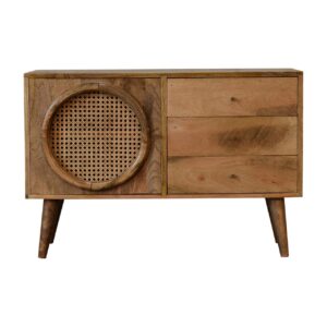 Solid Mango Wood Oak Finished with Rattan Larissa Sideboard