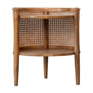 Solid Mango Wood Oak Finished with Rattan Open 1 Shelf Mini Bedside