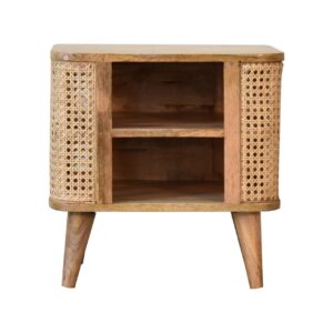 Solid Mango Wood Oak Finished with Rattan Larissa Open Bedside