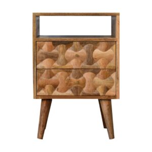 Solid Mango Wood Oak Finished Kita 2 Drawer Bedside