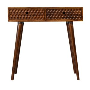 Solid Mango Wood Chestnut Finished 2 Drawer Console Table