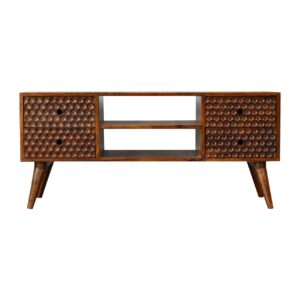 Solid Mango Wood Chestnut Finished Torun 4 Drawer Media Unit