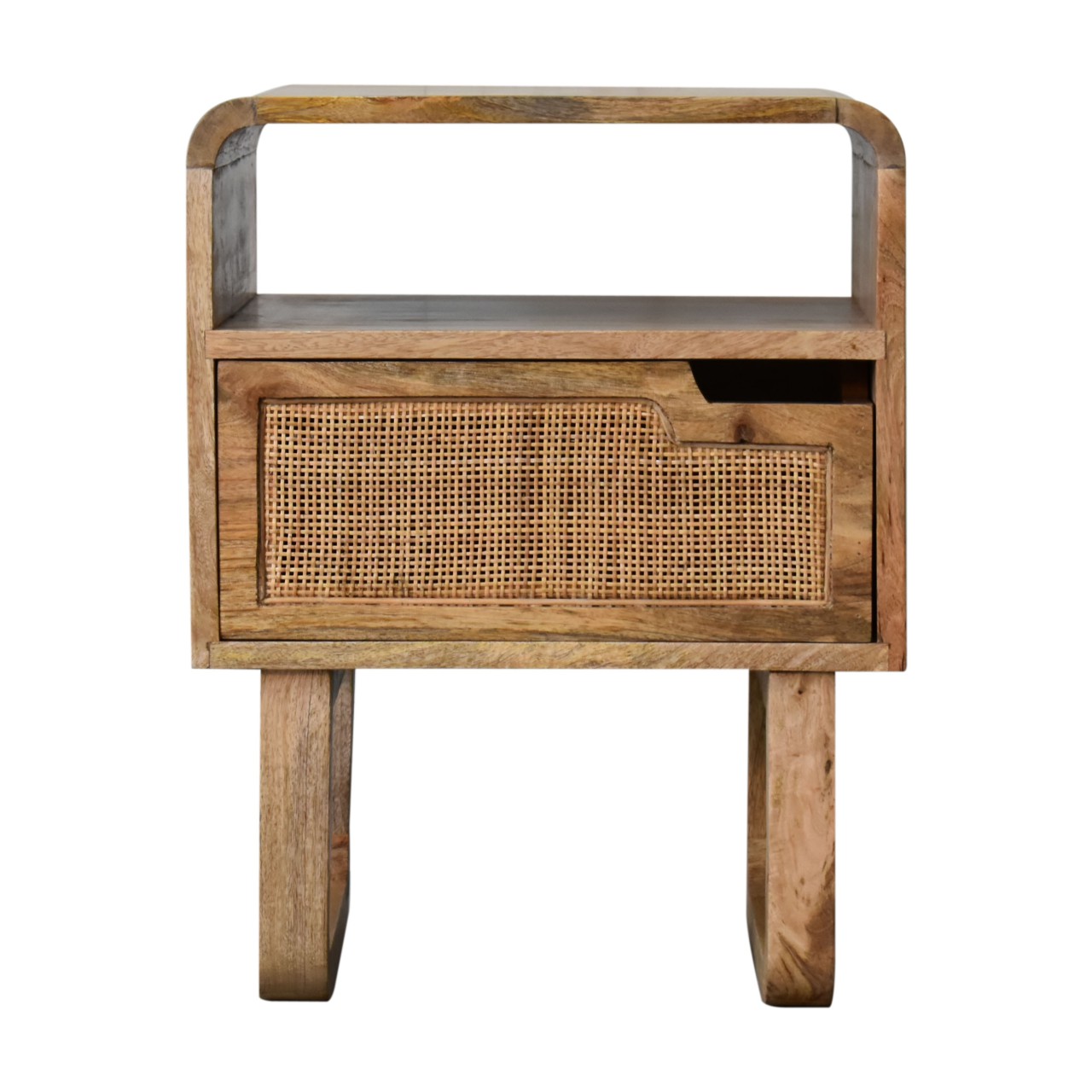 Solid Mango Wood Oak and Rattan Finished 1 Door Tallin Bedside