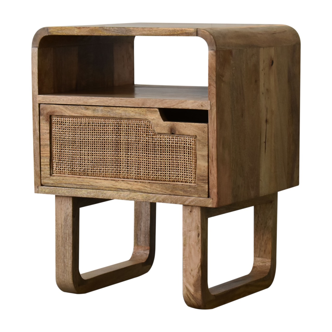 Solid Mango Wood Oak and Rattan Finished 1 Door Tallin Bedside - Image 2