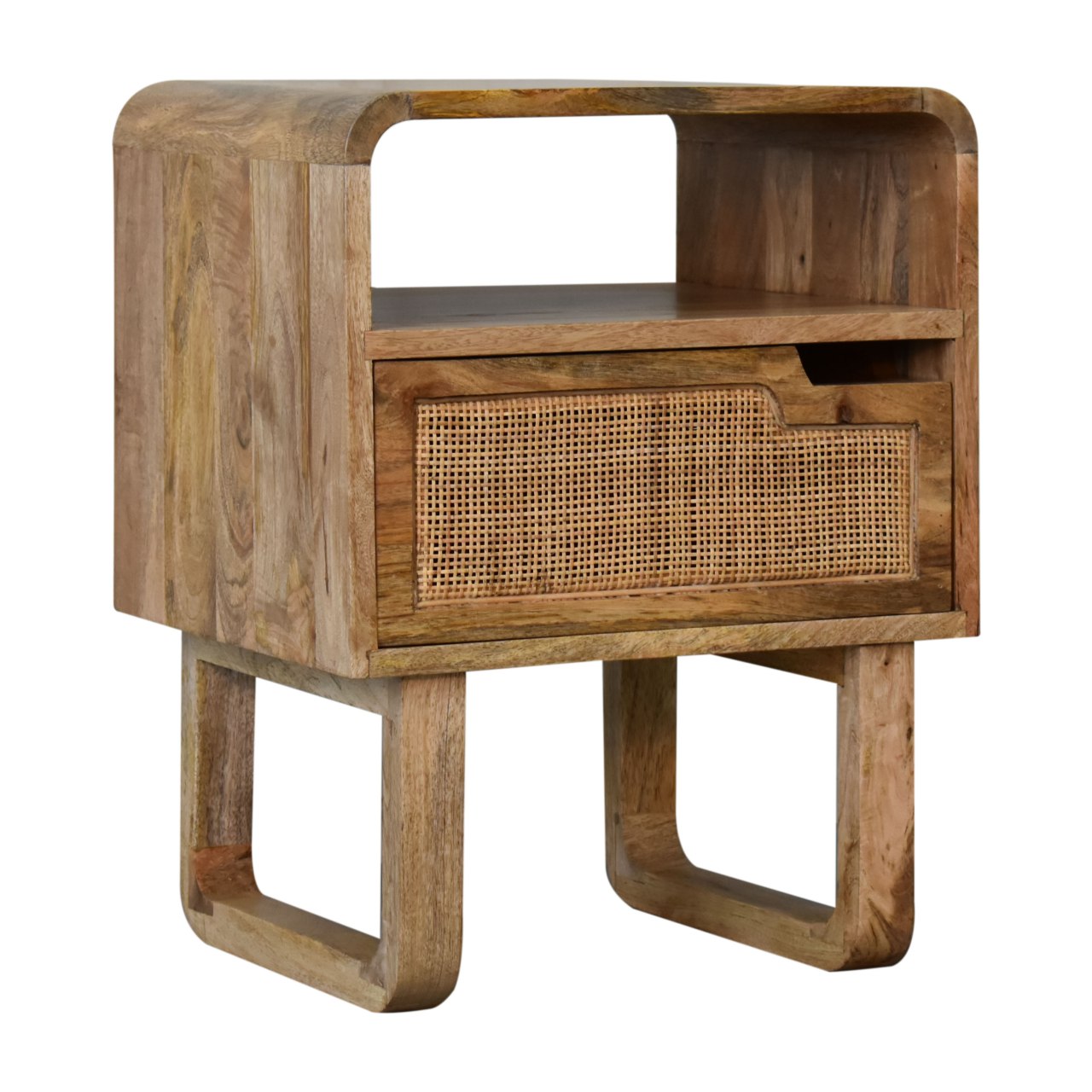 Solid Mango Wood Oak and Rattan Finished 1 Door Tallin Bedside - Image 3