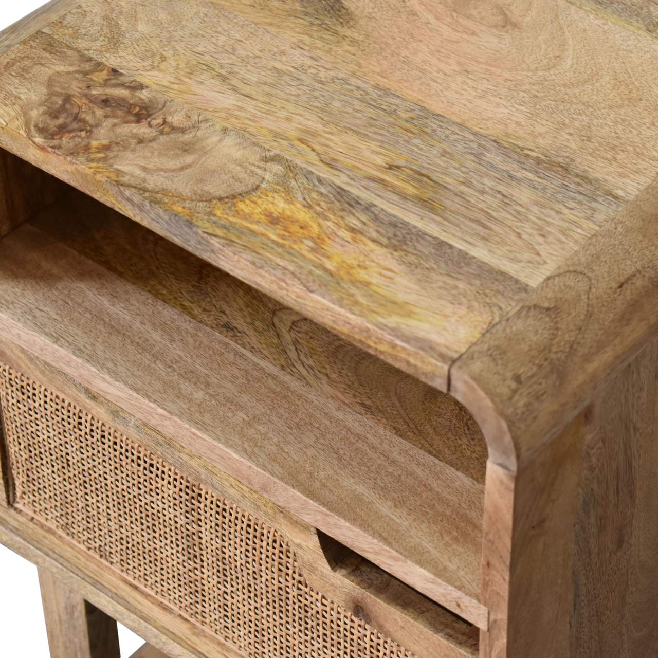 Solid Mango Wood Oak and Rattan Finished 1 Door Tallin Bedside - Image 5