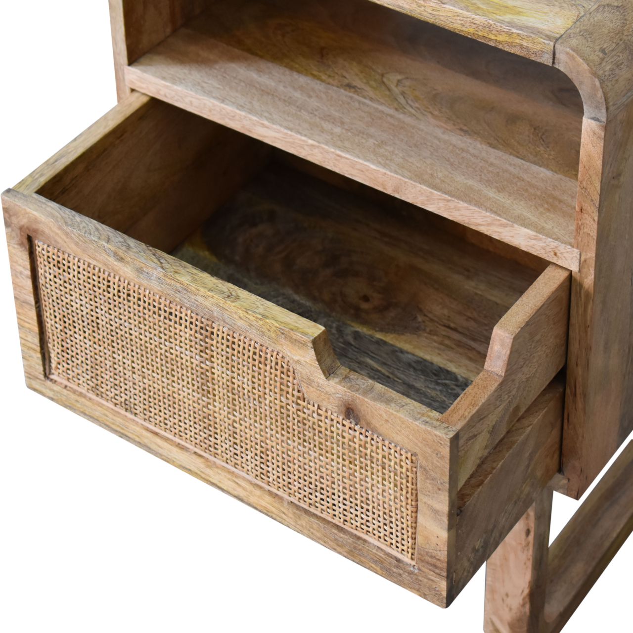 Solid Mango Wood Oak and Rattan Finished 1 Door Tallin Bedside - Image 6