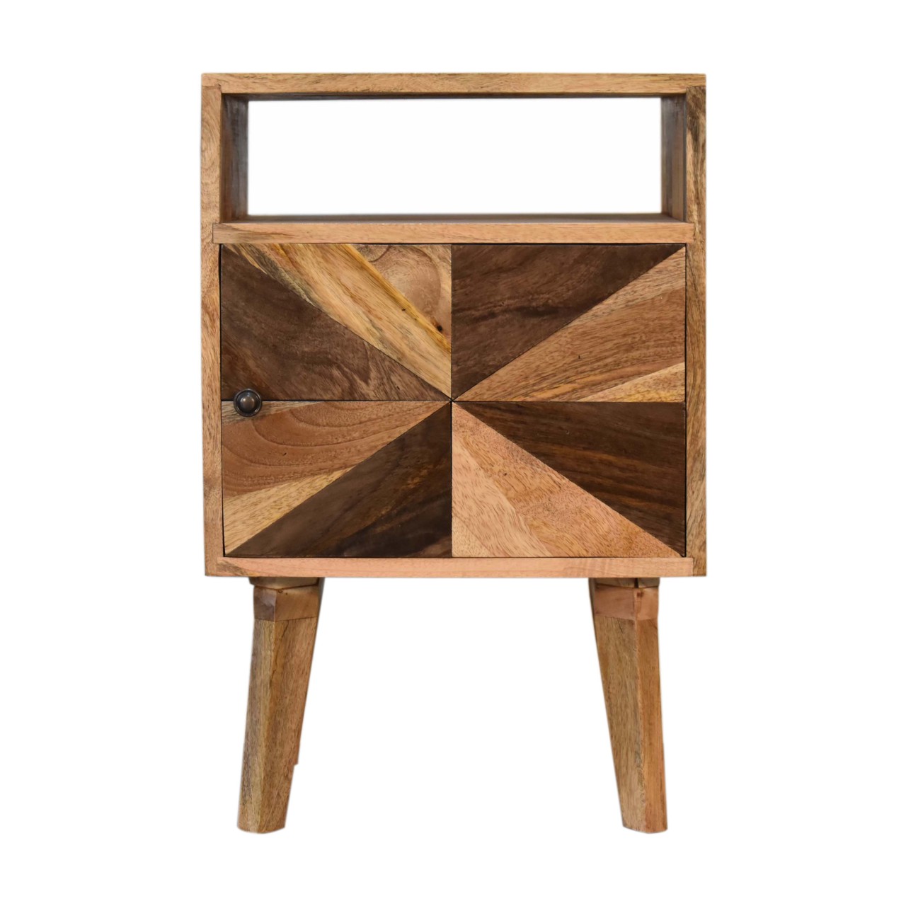 Solid Mango Wood Oak and Classic Grey 1 Door Safi Bedside