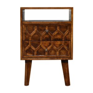 Solid Mango Wood Chestnut Finished 2 Drawer Amouri Bedside