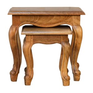 Solid Mango Wood Oak Finished Set of 2 Stools