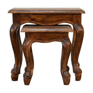 Solid Mango Wood Chestnut Finished 2 Stool Set