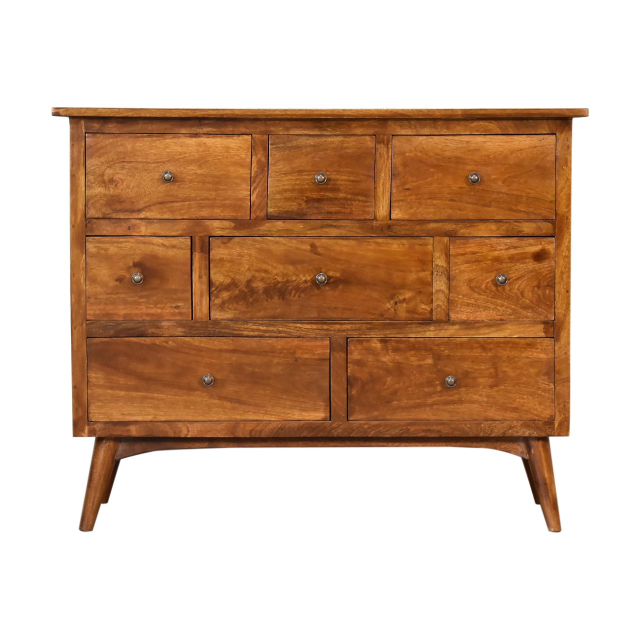 Solid Mango Wood Chestnut Finished 8 Drawer Chest of Drawers