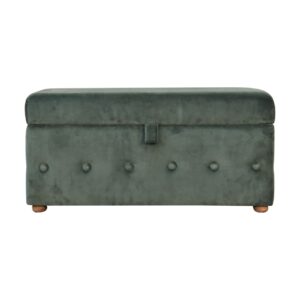 Solid Mango Wood Lid Up Emerald Cotton Velvet Ottoman/Chest
