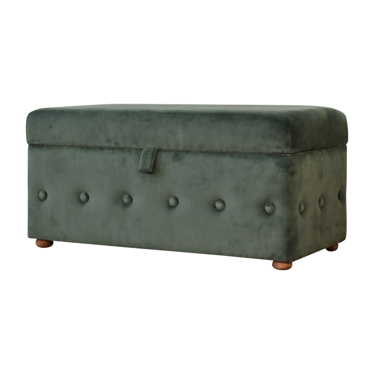 Solid Mango Wood Lid Up Emerald Cotton Velvet Ottoman/Chest - Image 2