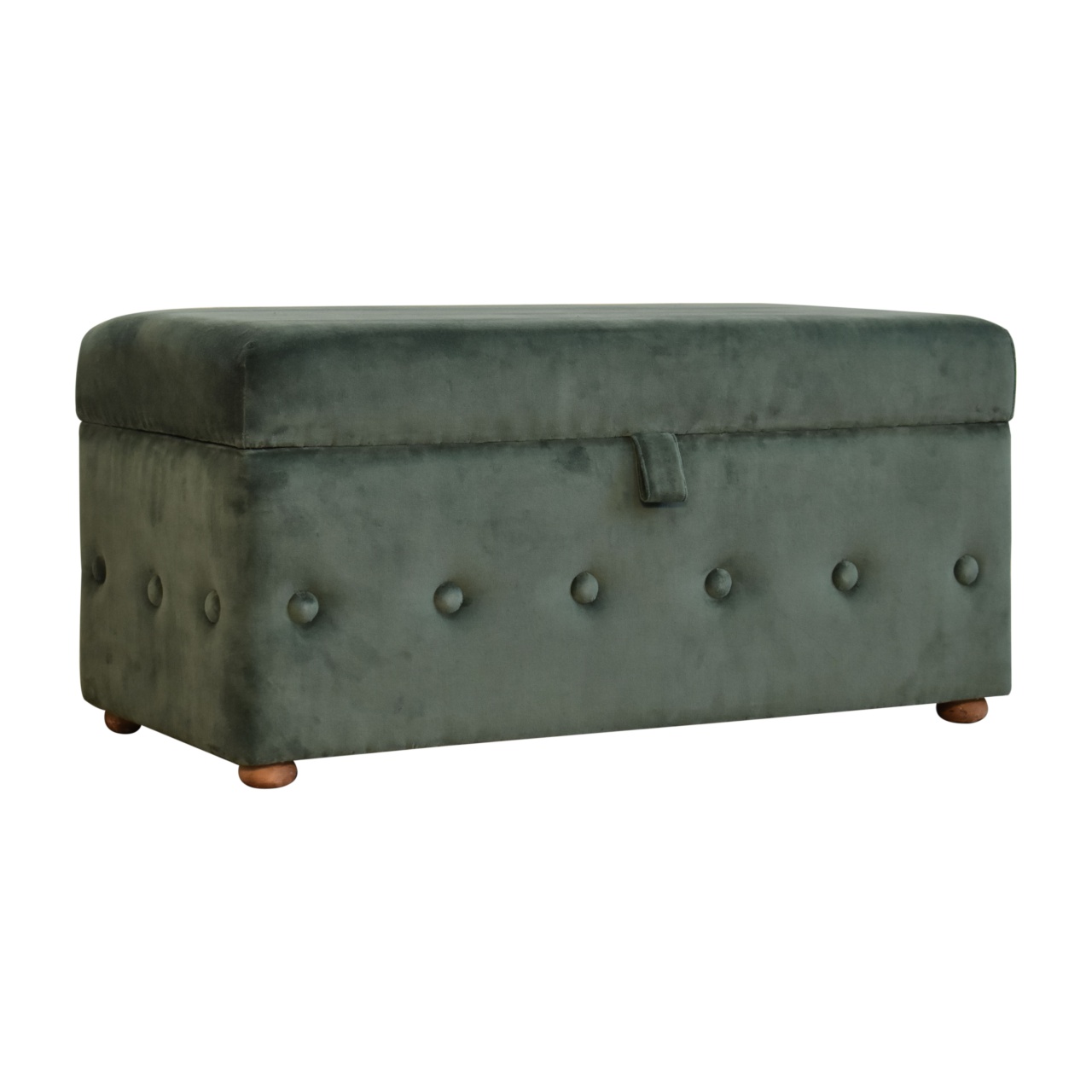 Solid Mango Wood Lid Up Emerald Cotton Velvet Ottoman/Chest - Image 3