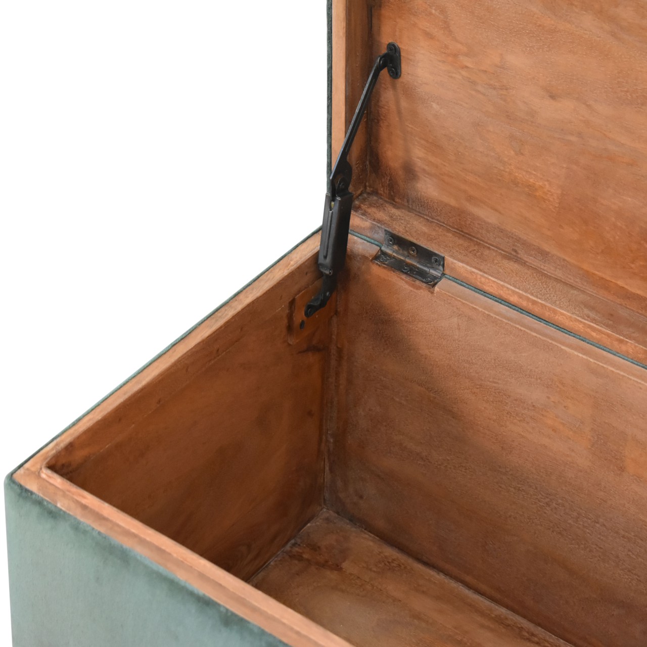 Solid Mango Wood Lid Up Emerald Cotton Velvet Ottoman/Chest - Image 5