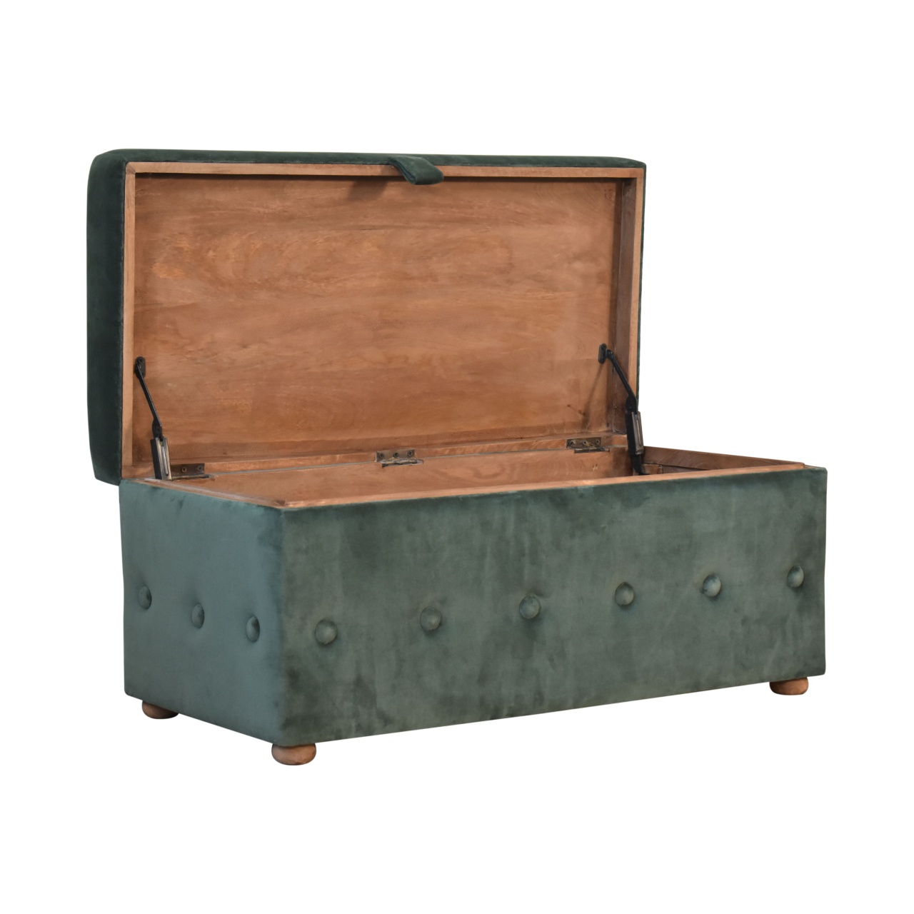 Solid Mango Wood Lid Up Emerald Cotton Velvet Ottoman/Chest - Image 6