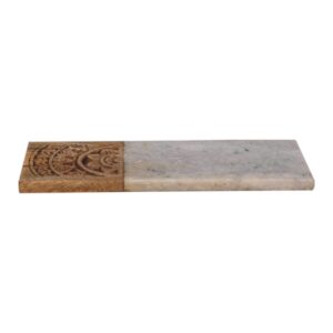 Solid Mango Wood Rectangle Marble and Carved Wood Chopping Board