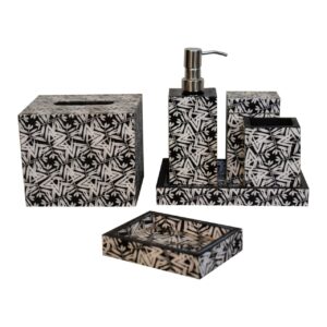 Mango Wood Aztec Print Bathroom Set of 6