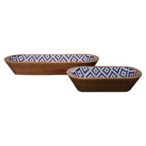Solid Mango Set of 2 Aztec Oblong Bowls