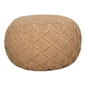 Mango Wood Ansley Beige Pouffe