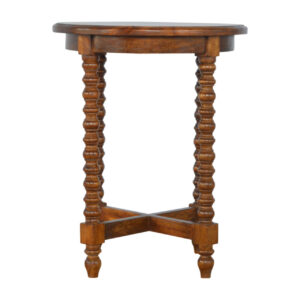 Solid Mango Wood Chestnut Finished Hand Turned Legs Round Occasional Table