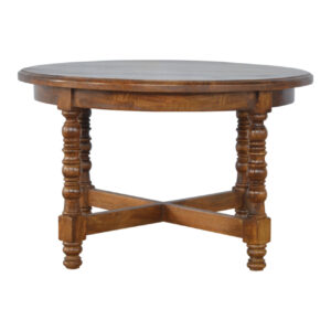 Solid Mango Wood Chestnut Finished Hand Turned Legs Round Occasional Table