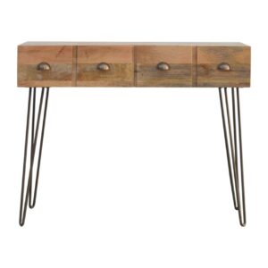 Solid Mango Wood Iron Base 2 Drawer Console Table